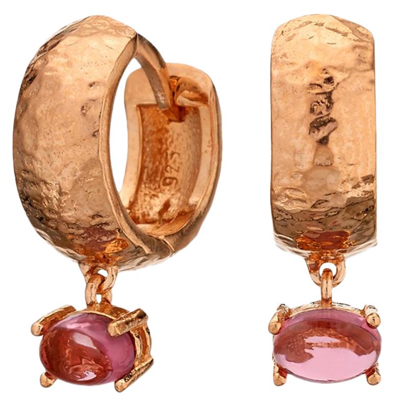 MAVIADA' s 18k Rose Gold Vermeil Bastia Mini Pink Tourmaline quartz Hoop Earring