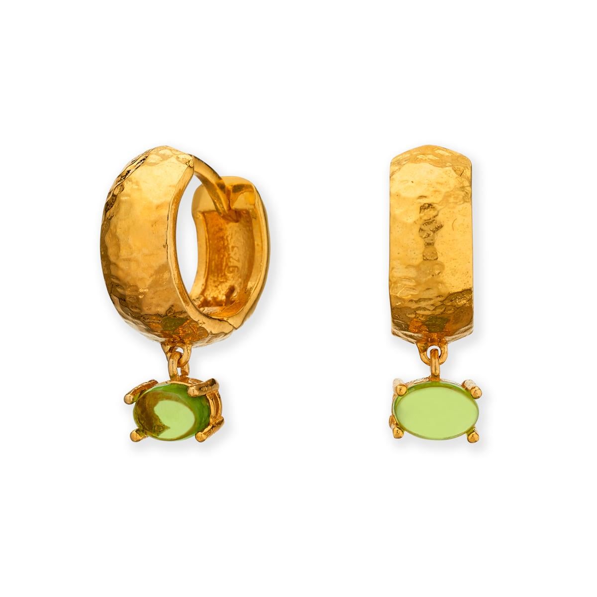 Contemporary MAVIADA' s 18k Yellow Gold Vermeil Bastia Mini Green Peridot Modern Hoop Earring