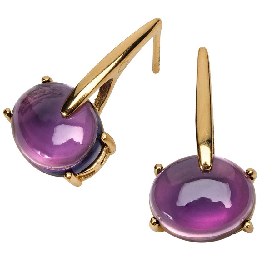 Maviada's 18 Karat Gold Vermeil Purple Amethyst Quartz, Gold Long Earrings