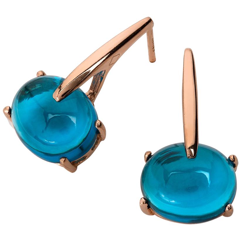Maviada's 18 Karat Rose Gold Vermeil London Blue Quartz, Gold Long Earrings