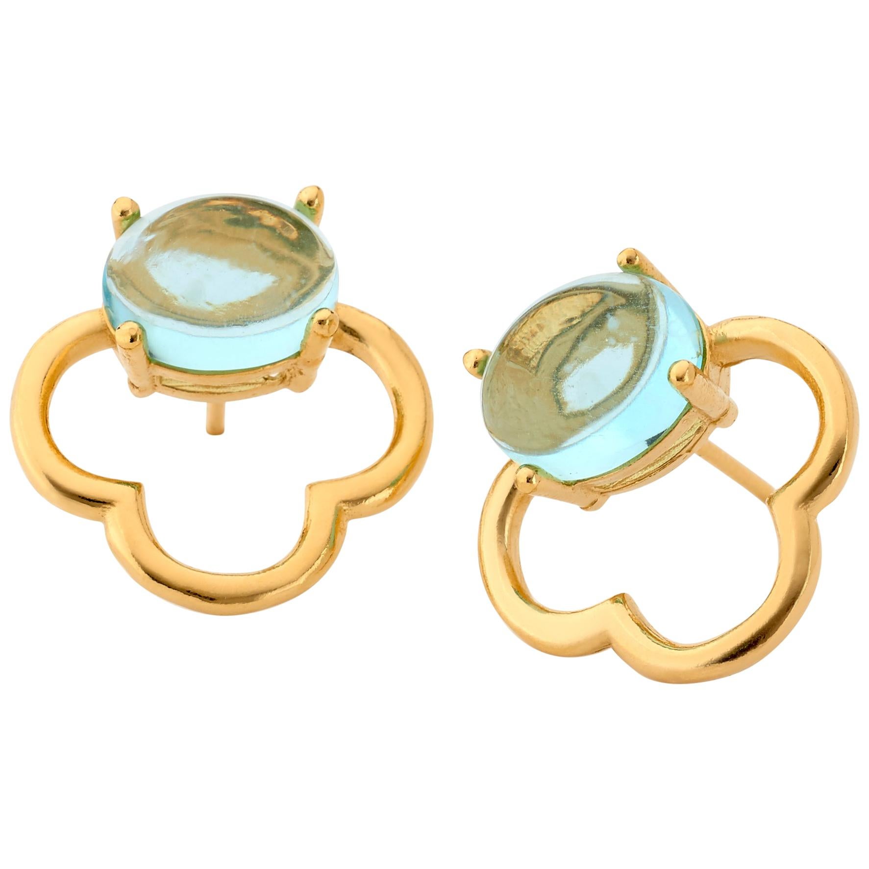 Maviada's 18 Karat Vermeil Capri Yellow Gold Aqua Blue Quartz Drop Stud Earrings