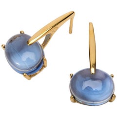 Maviada's 18 Karat Yellow Gold Vermeil Blue Tanzanite Quartz, Gold Long Earrings