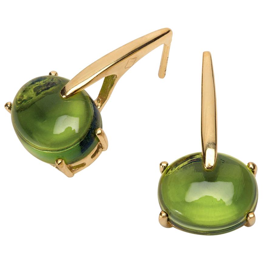 Maviada's 18 Karat Yellow Gold Vermeil Green Amethyst Quartz, Gold Long Earrings