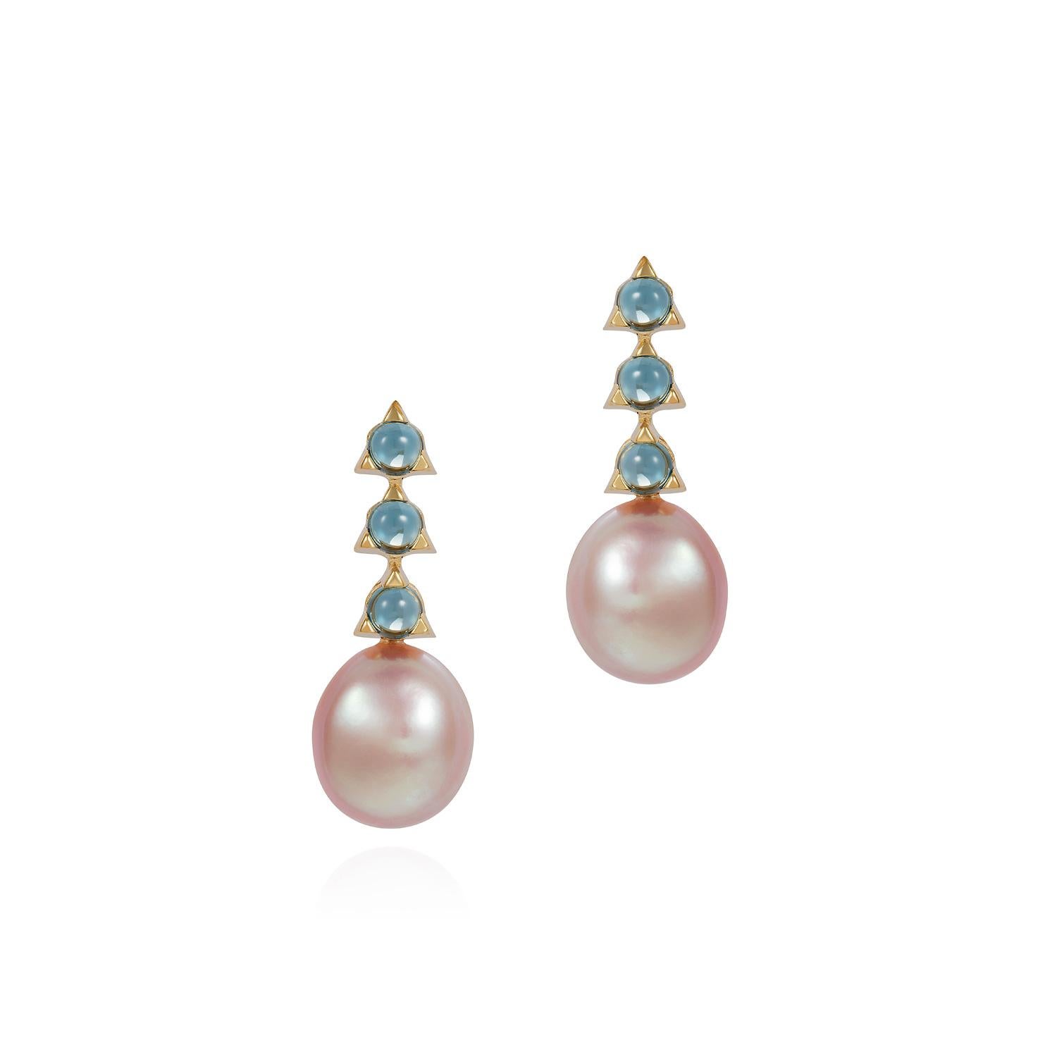 Round Cut MAVIADA's 3-4mm Stone Baroque Violet Pearl Earrings, Citrine, 18 K Yellow Gold For Sale