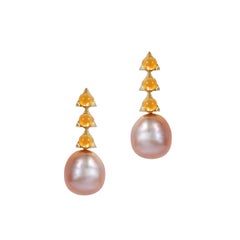 Boucles d'oreilles MAVIADA en or jaune 18 carats avec perles baroques violettes de 3 à 4 mm et citrine