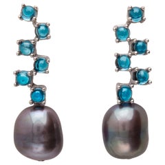 Maviada's Cavallo Long Baroque Pearl London Blue Topaz 18k Gold Drop Earrings