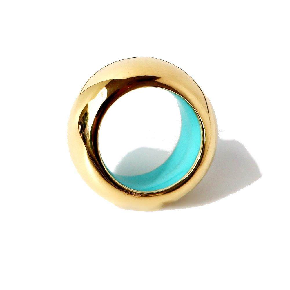 Contemporary Maviada's Chunky Thick Gold Ring With Turquoise Enamel in 18k gold For Sale