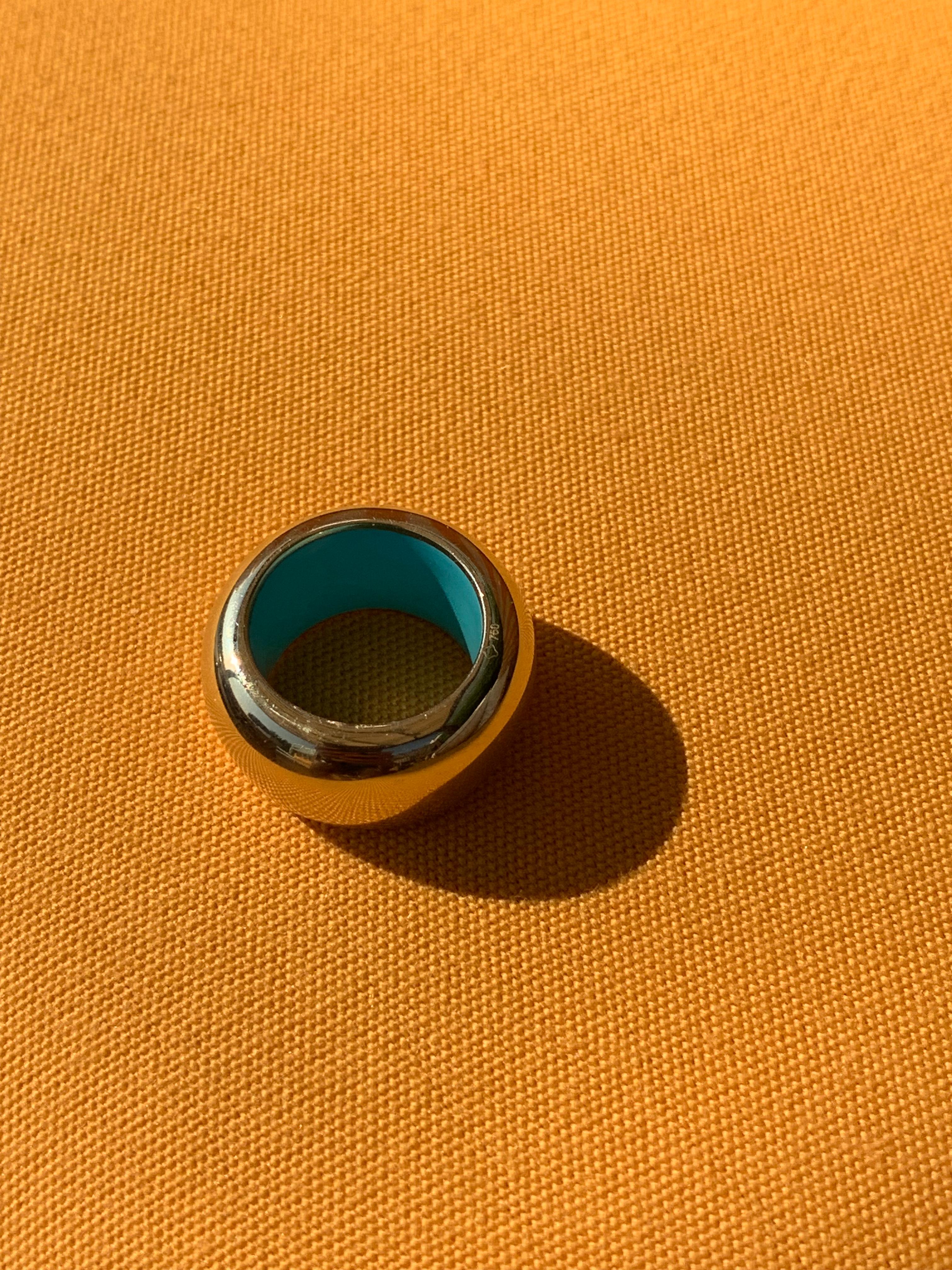 Women's or Men's Maviada's Chunky Thick Gold Ring With Turquoise Enamel in 18k gold For Sale