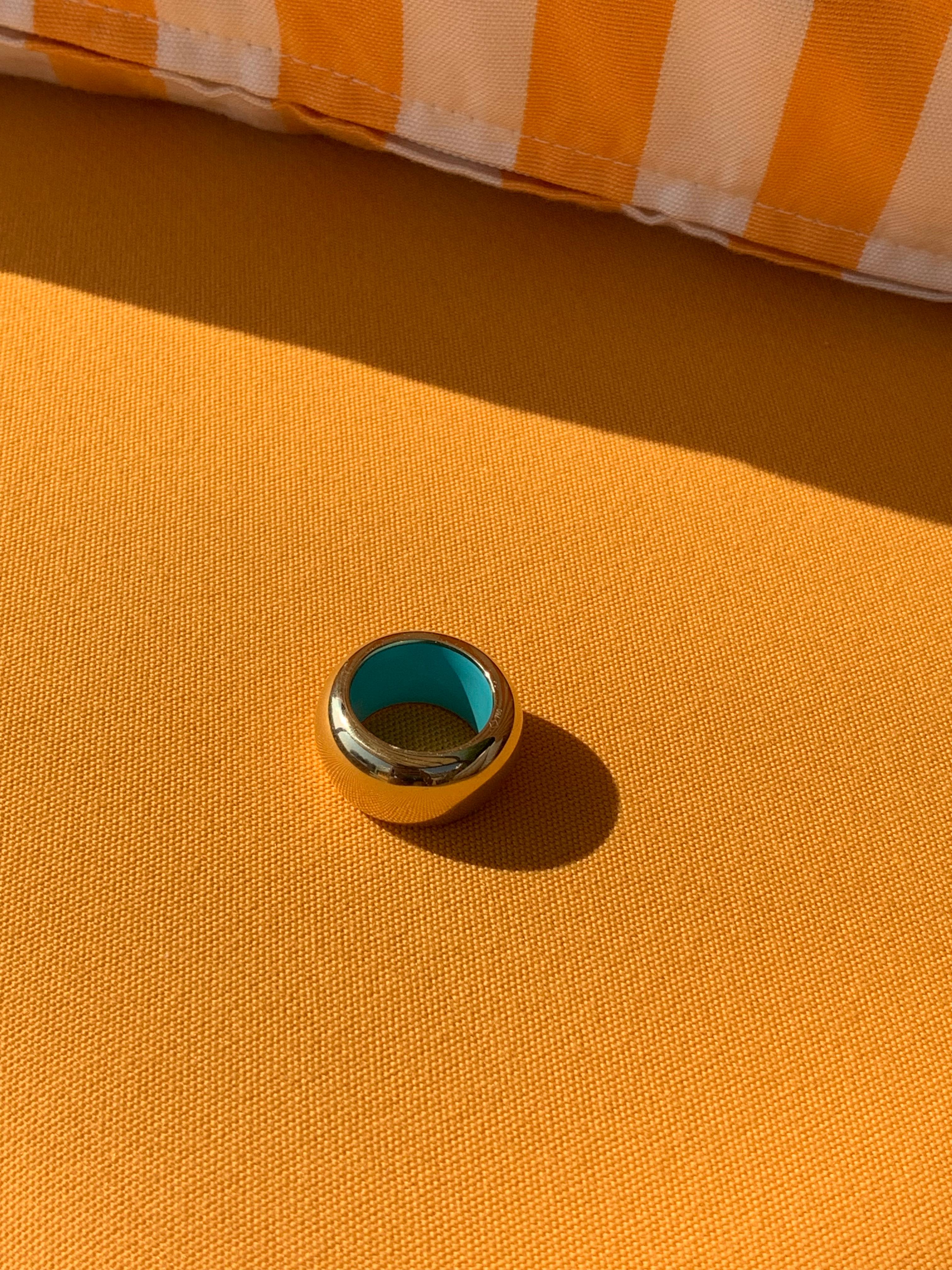 Maviada's Chunky Thick Gold Ring With Turquoise Enamel in 18k gold For Sale 2