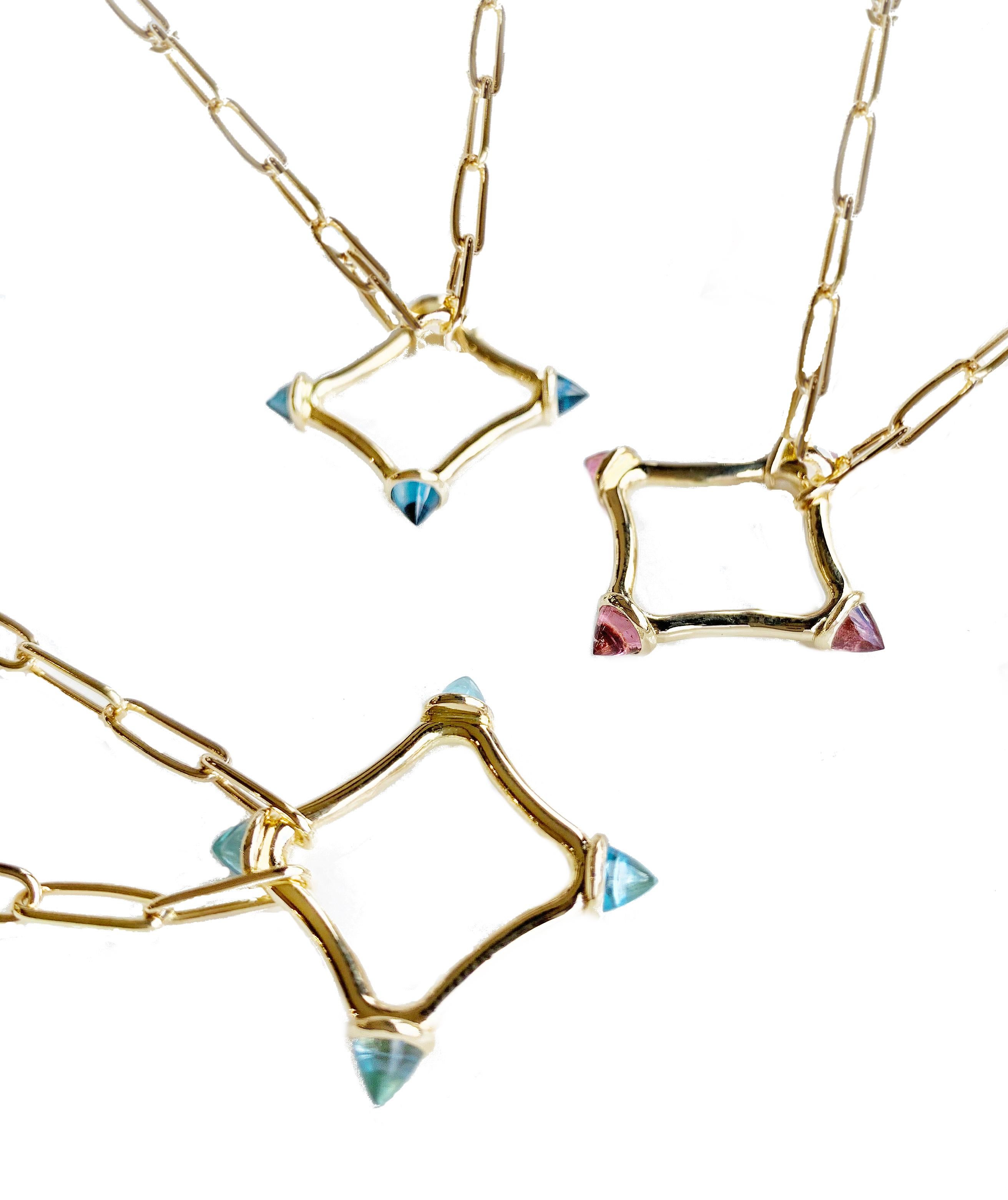 Maviada's Color Logo Chain Necklace in 18k Gold, Reverse Cut, London Blue Topaz For Sale 4