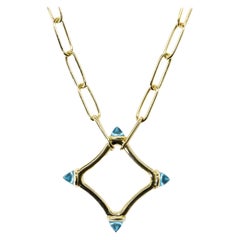 Maviada's Color Logo Chain Necklace in 18k Gold, Reverse Cut, London Blue Topaz