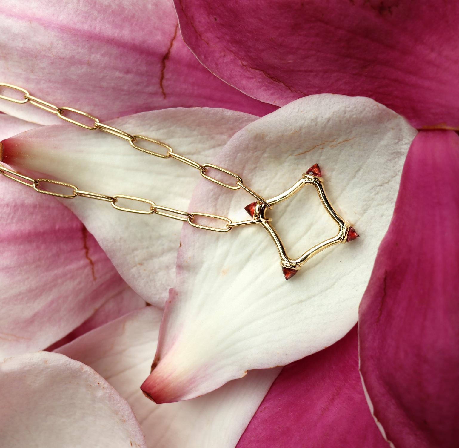Maviada's Color Logo Chain Necklace in 18k Gold, Reverse Cut Pink Tourmaline For Sale 2
