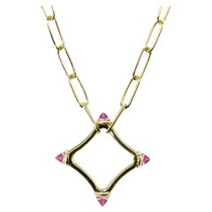 Maviada's Color Logo Chain Necklace in 18k Gold, Reverse Cut Pink Tourmaline