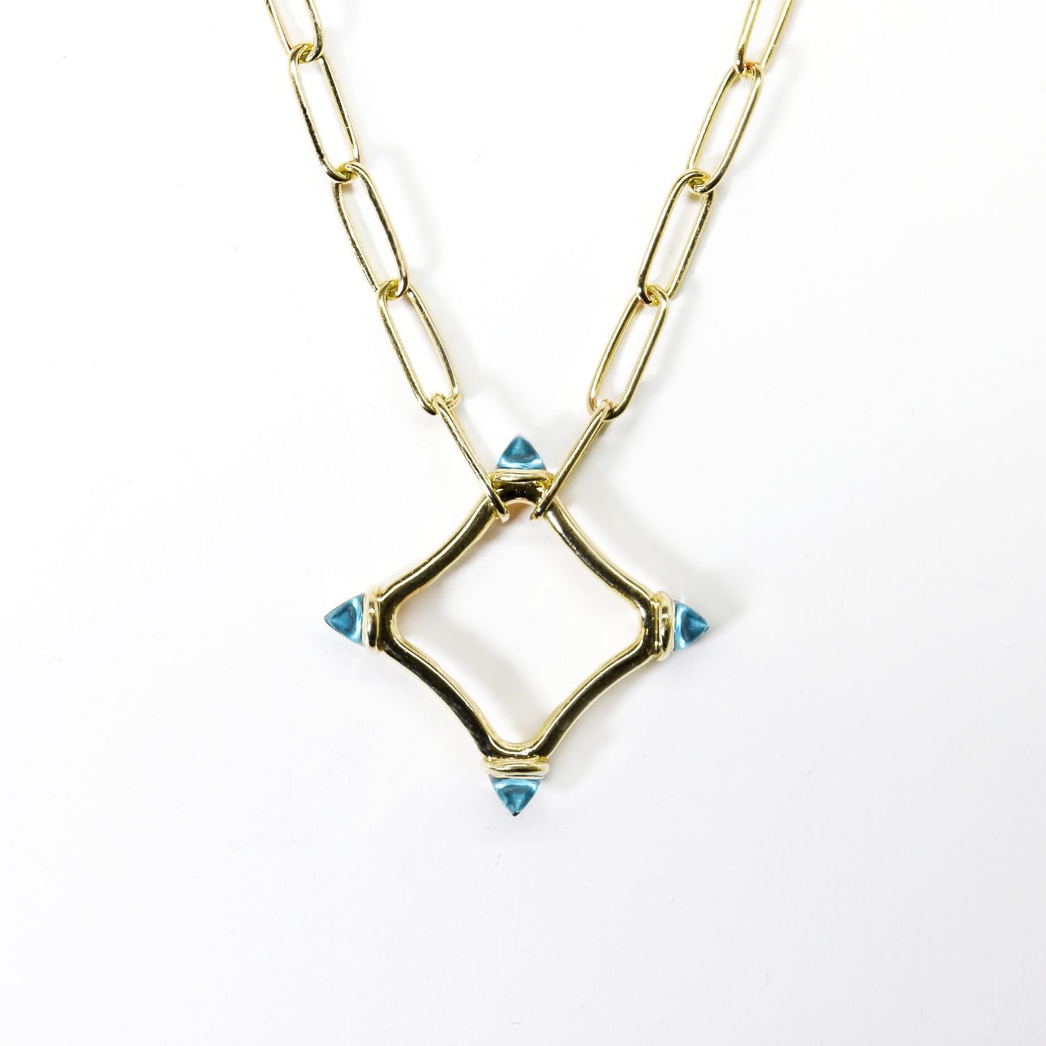 Maviada's Color Logo Chain Necklace in 18k Gold, Reverse Cut, Sky Blue Topaz For Sale 7