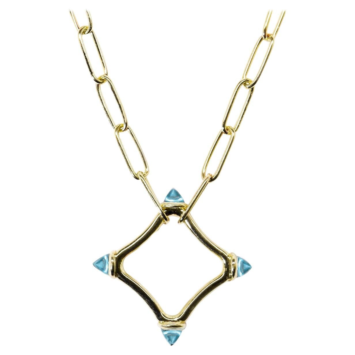 Maviada's Color Logo Chain Necklace in 18k Gold, Reverse Cut, Sky Blue Topaz