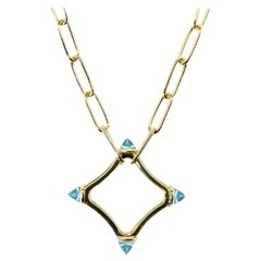 Maviada
s Color Logo Chain Necklace in 18k Gold, Reverse Cut, Sky Blue Topaz