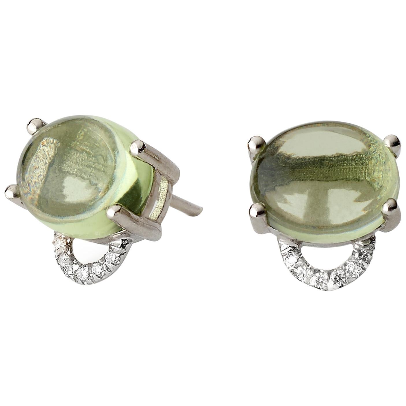 Maviada's Diamond Marmaris 18 Karat Gold Stud Earrings, Pale Green Peridot For Sale