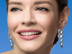 Maviada's Diamond Sardinia 18 Karat Yellow Gold Rainbow Blue Topaz Drop Earrings