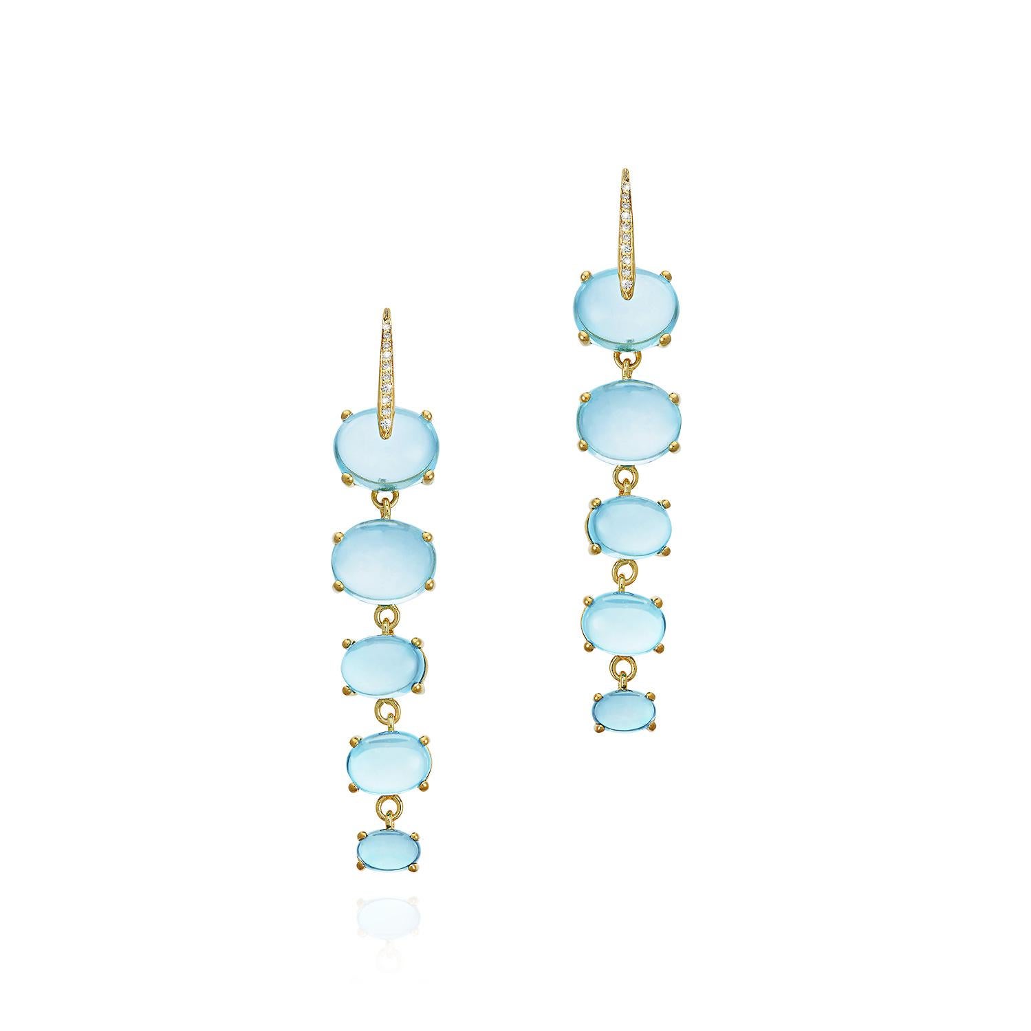 Cabochon MAVIADA's Diamond Sardinia 18K White Gold Rainbow Blue Topaz Drop Earrings For Sale