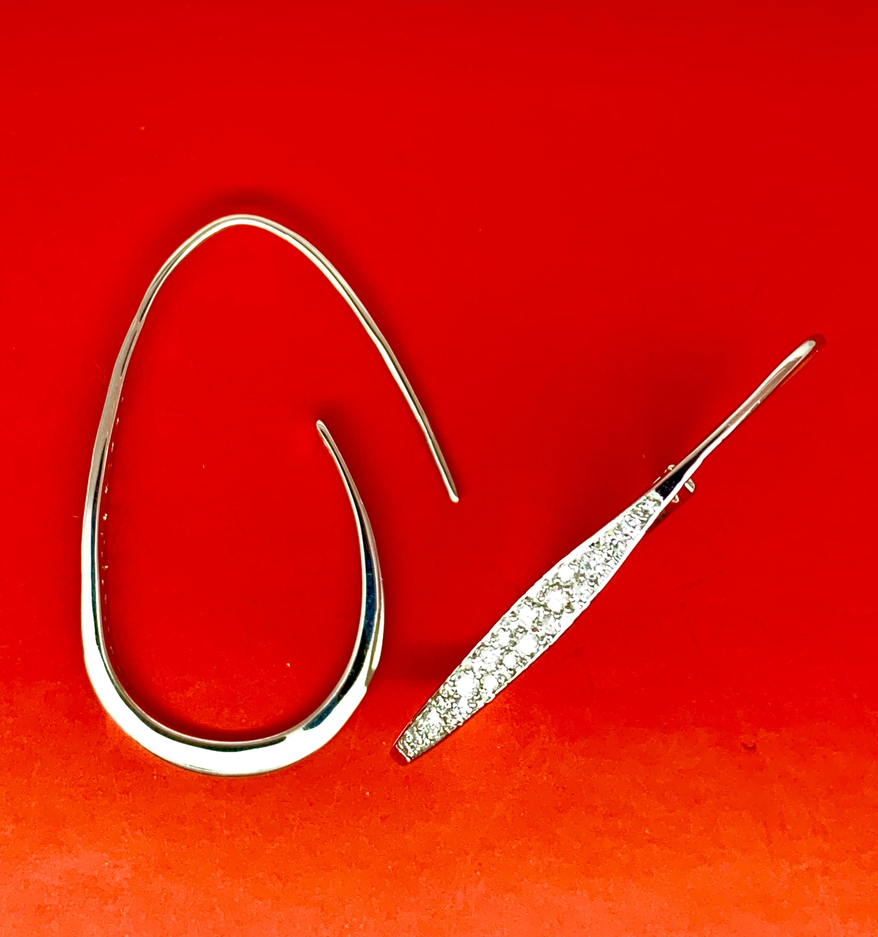 Maviada's Large Modern Diamond 18 Karat White Gold Contemporary Hoop Earrings 3