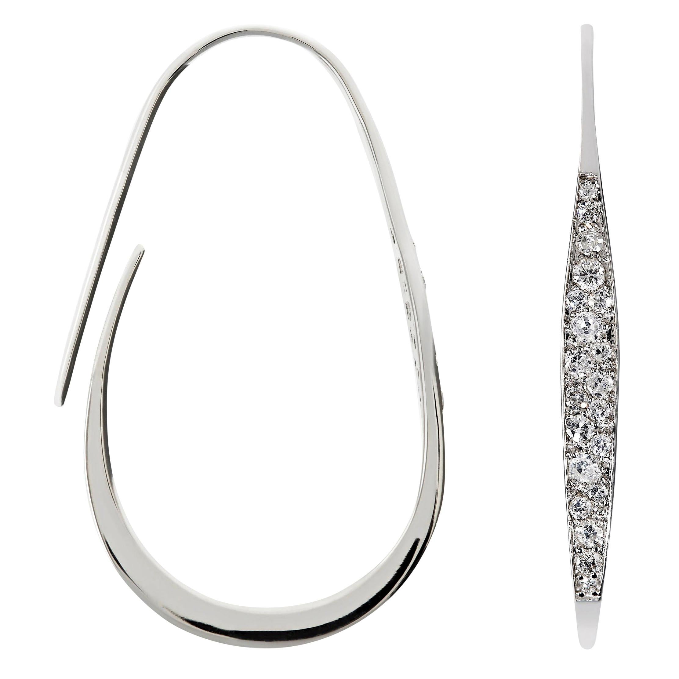 Maviada's Large Modern Diamond 18 Karat White Gold Contemporary Hoop Earrings