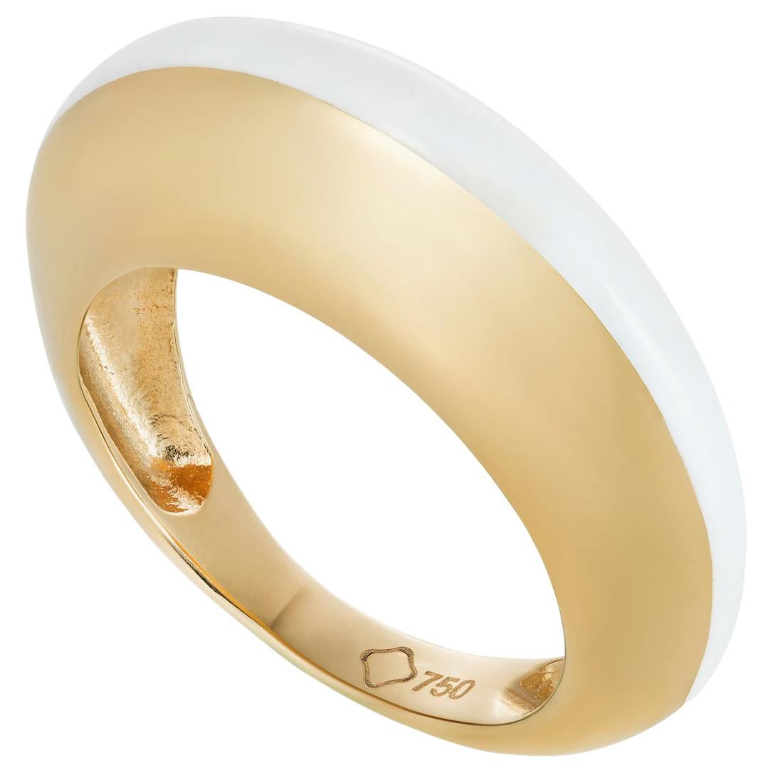 MAVIADA's Modern 18 Karat Gold Minimalism White Enamel Engagement Cocktail Ring