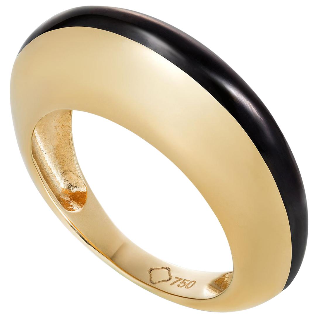 MAVIADA's Modern 18k Gold Minimalism Black Enamel Engagement Cocktail Ring For Sale