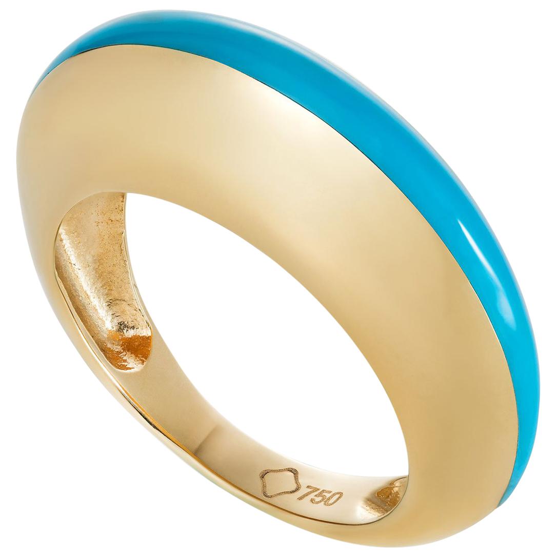 MAVIADA's Modern 18K Gold Minimalism Turquoise Enamel Engagement Cocktail Ring For Sale