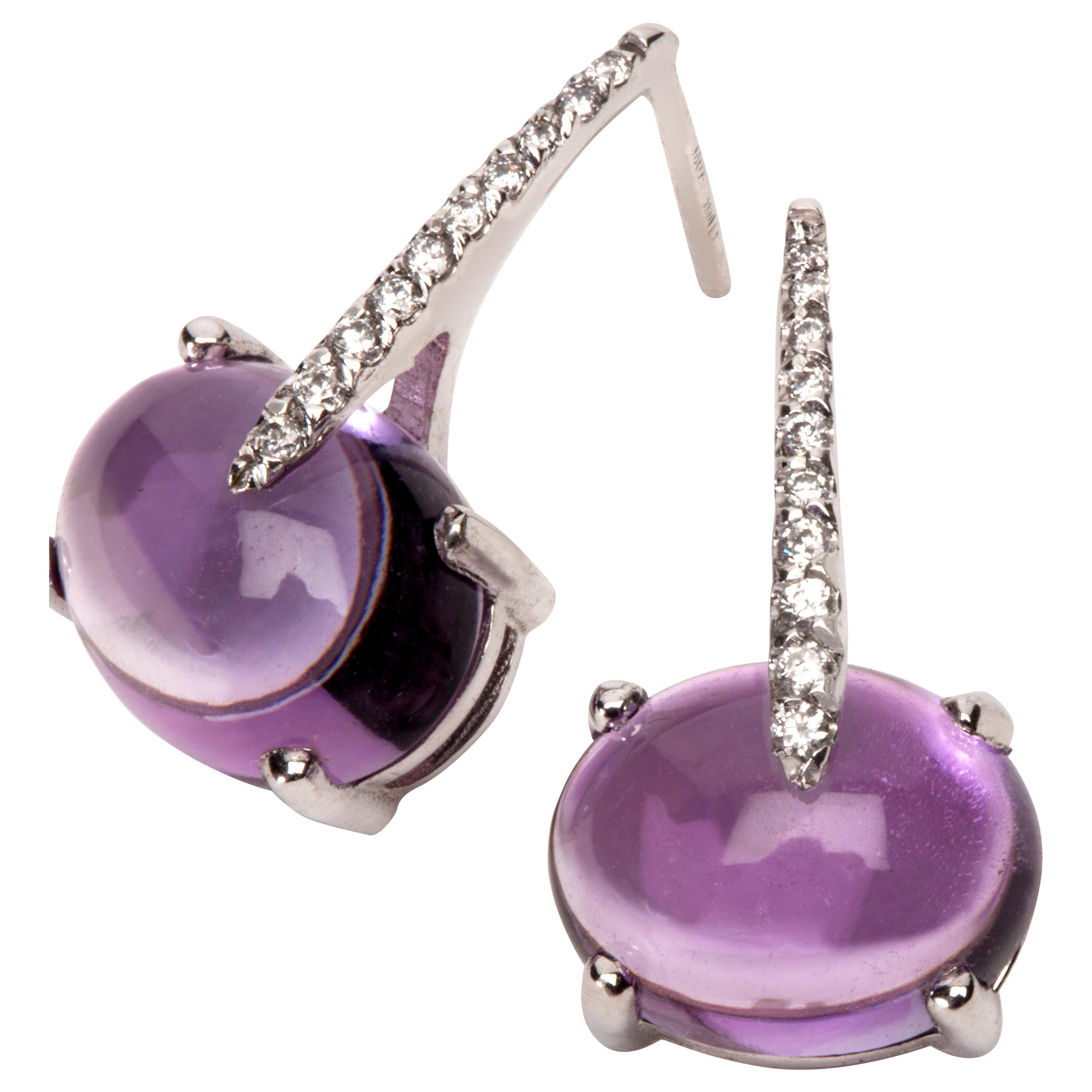 Maviada's Modern Minimalism Diamond Purple Amethyst 18 Karat Gold Drop Earrings For Sale