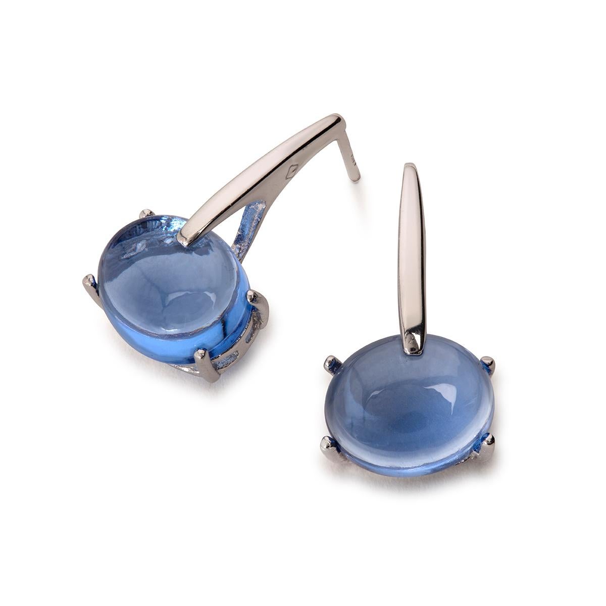 Contemporary Maviada's Rhodium Sterling Silver Vermeil Aqua Blue Quartz Drop Long Earrings
