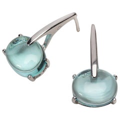 Maviada's Rhodium Sterling Silver Vermeil Aqua Blue Quartz Drop Long Earrings