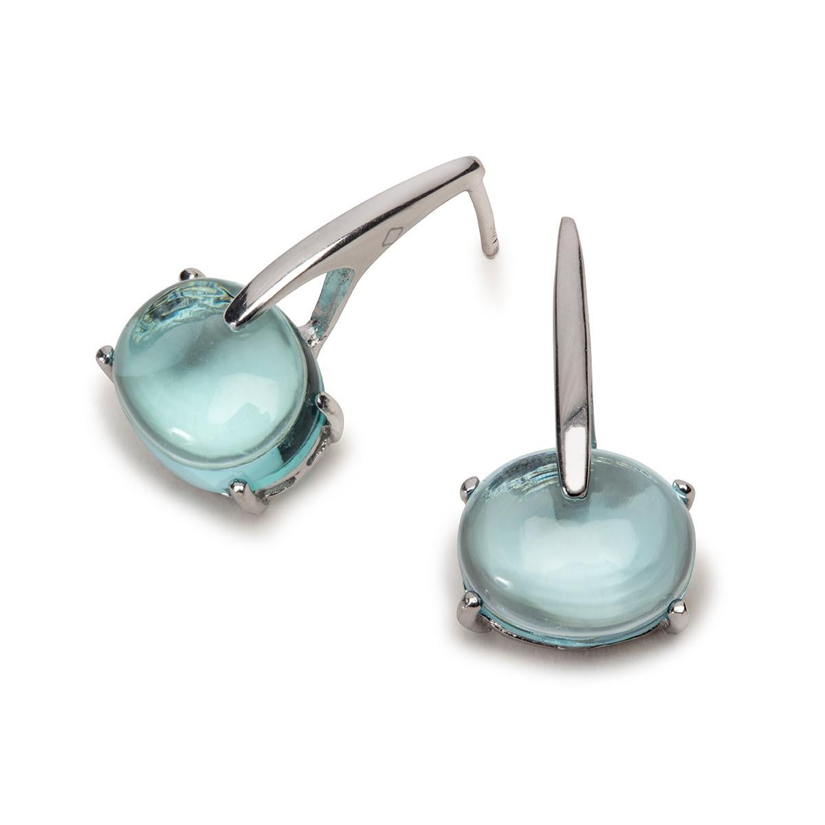 Contemporary Maviada's Rhodium Sterling Silver Vermeil London Blue Quartz Drop Long Earrings
