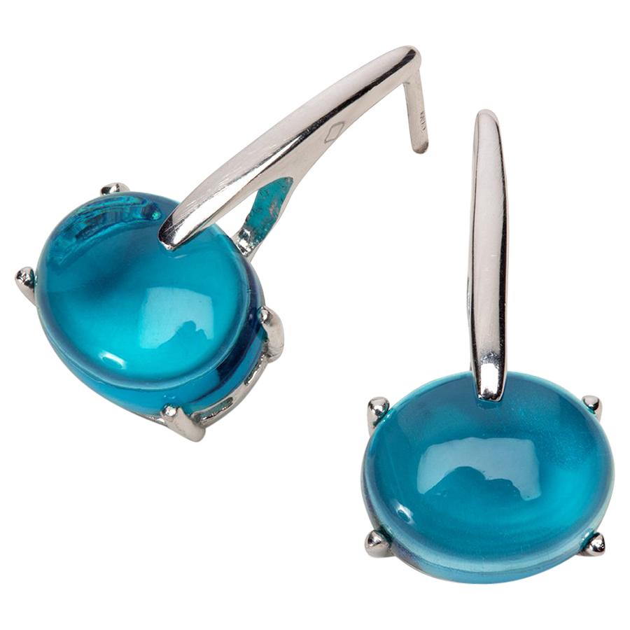 Maviada's Rhodium Sterling Silver Vermeil London Blue Quartz Drop Long Earrings