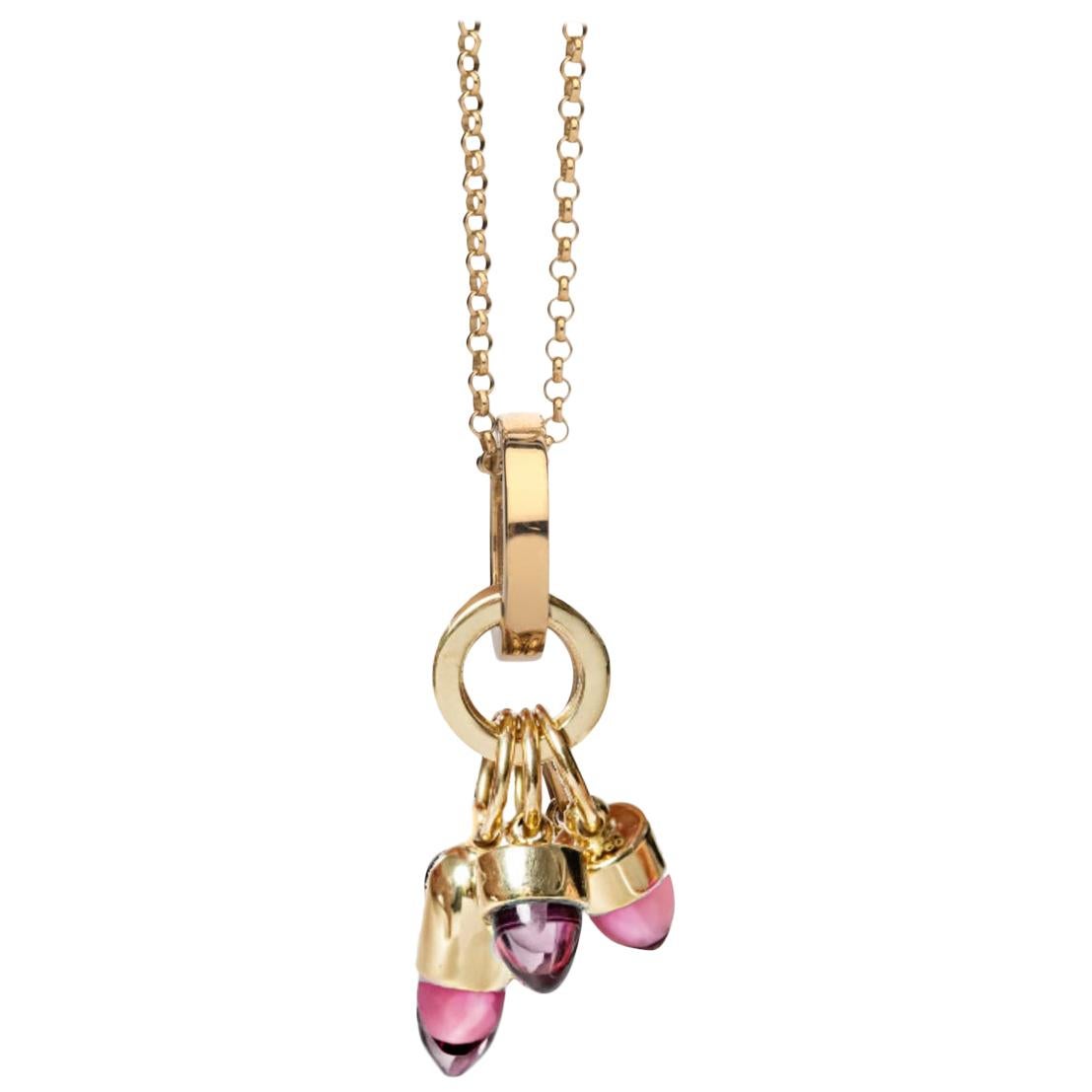 Maviada's Skopelos Charms 18 Karat Gold Mono Hued Color Pink Tourmaline Necklace For Sale