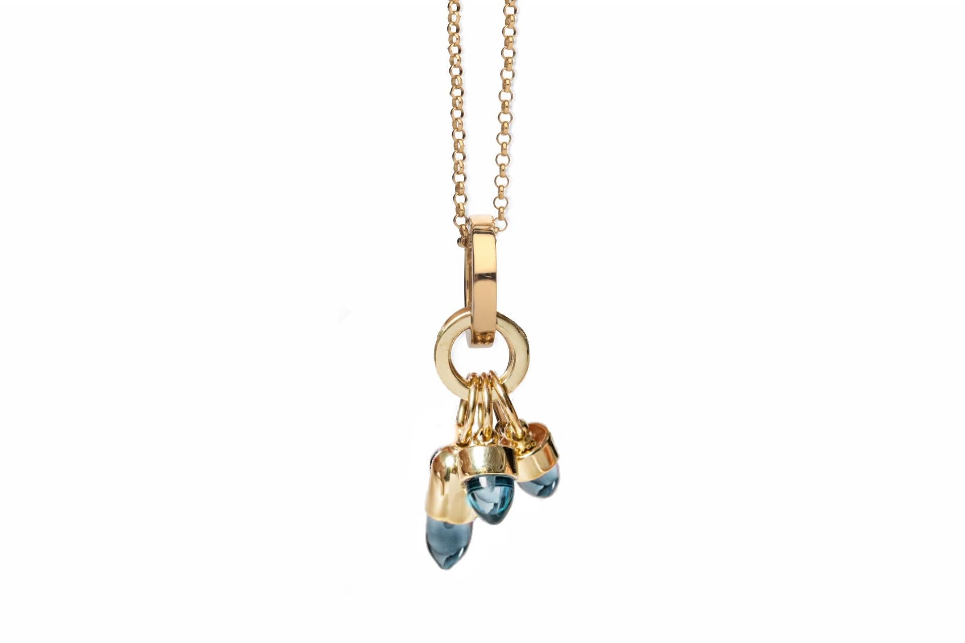 Contemporary Maviada's Skopelos Charms 18 Karat Gold Mono Hued Color Aqua Blue QuarNecklace For Sale