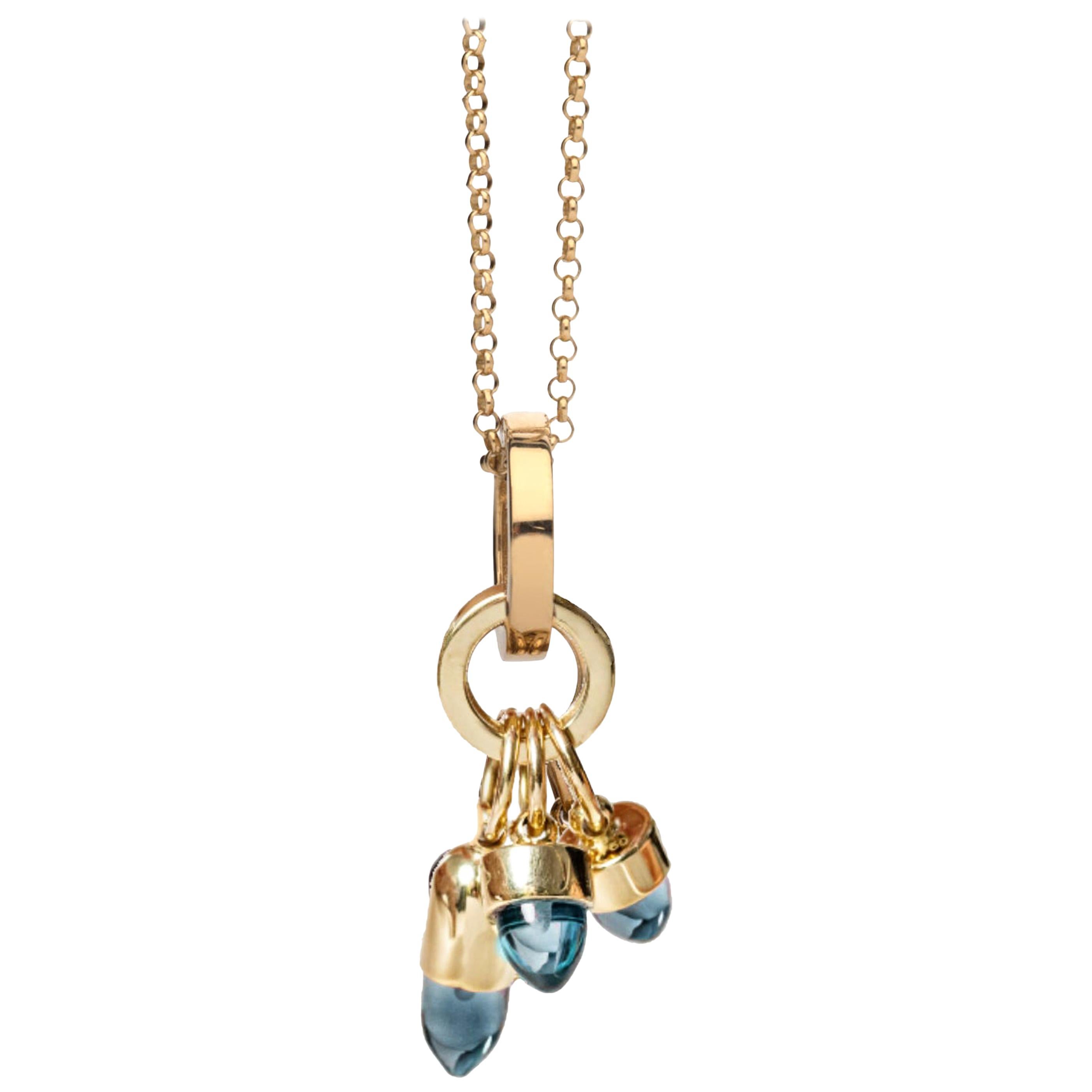 Maviada's Skopelos Charms 18k Gold Mono Hued Color London Blue Quartz Necklace For Sale