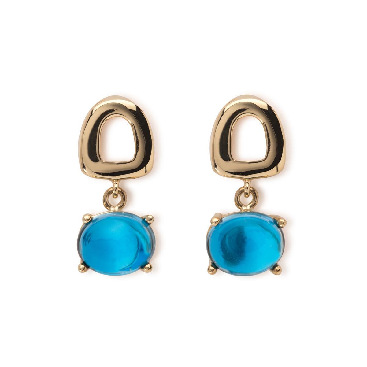 Maviada's St Tropez Mini Blue Topaz 18 Karat Yellow Gold Drop Dangle Earrings For Sale 1