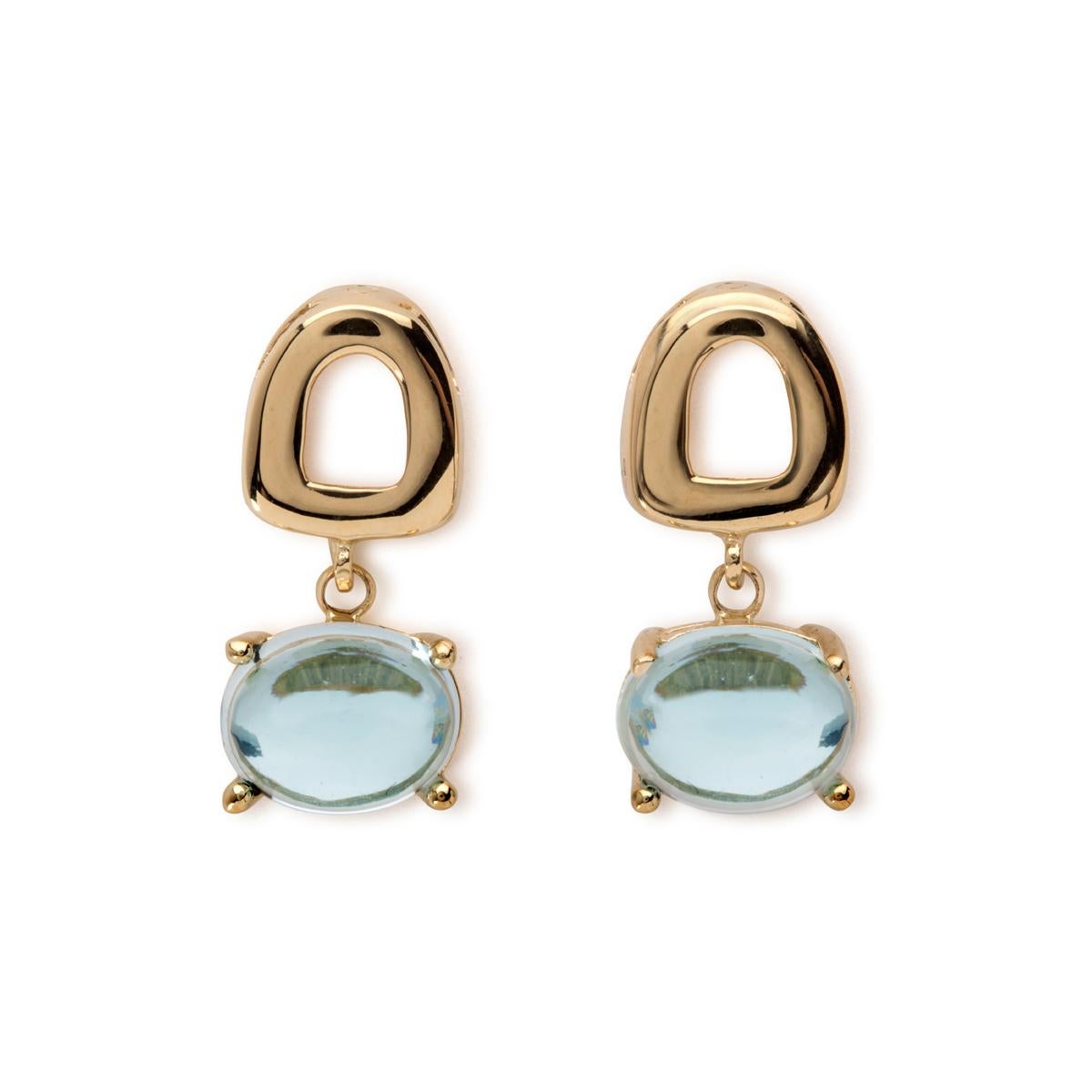 Women's or Men's Maviada's St Tropez Mini London Blue Topaz 18 Karat Gold Drop Dangle Earrings