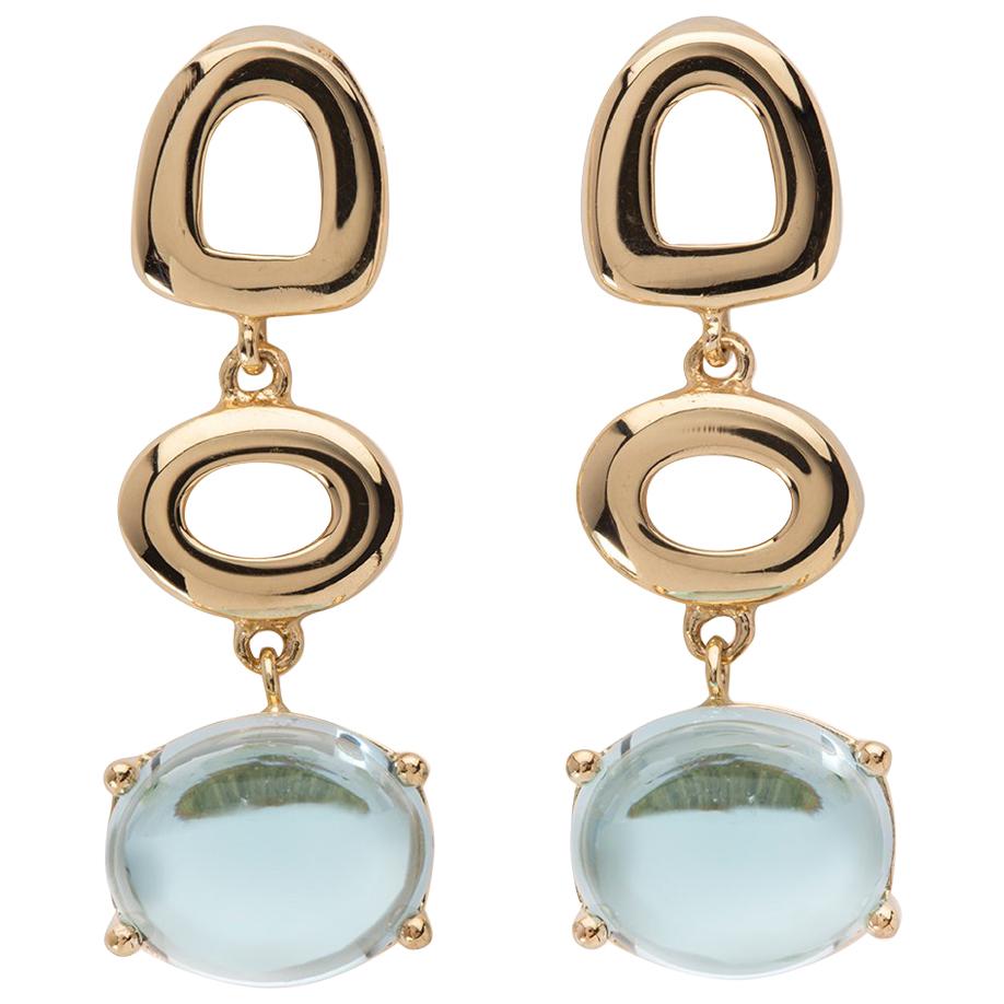 Maviada's St Tropez Sky Blue Topaz 18 Karat Yellow Gold Drop Long Earrings