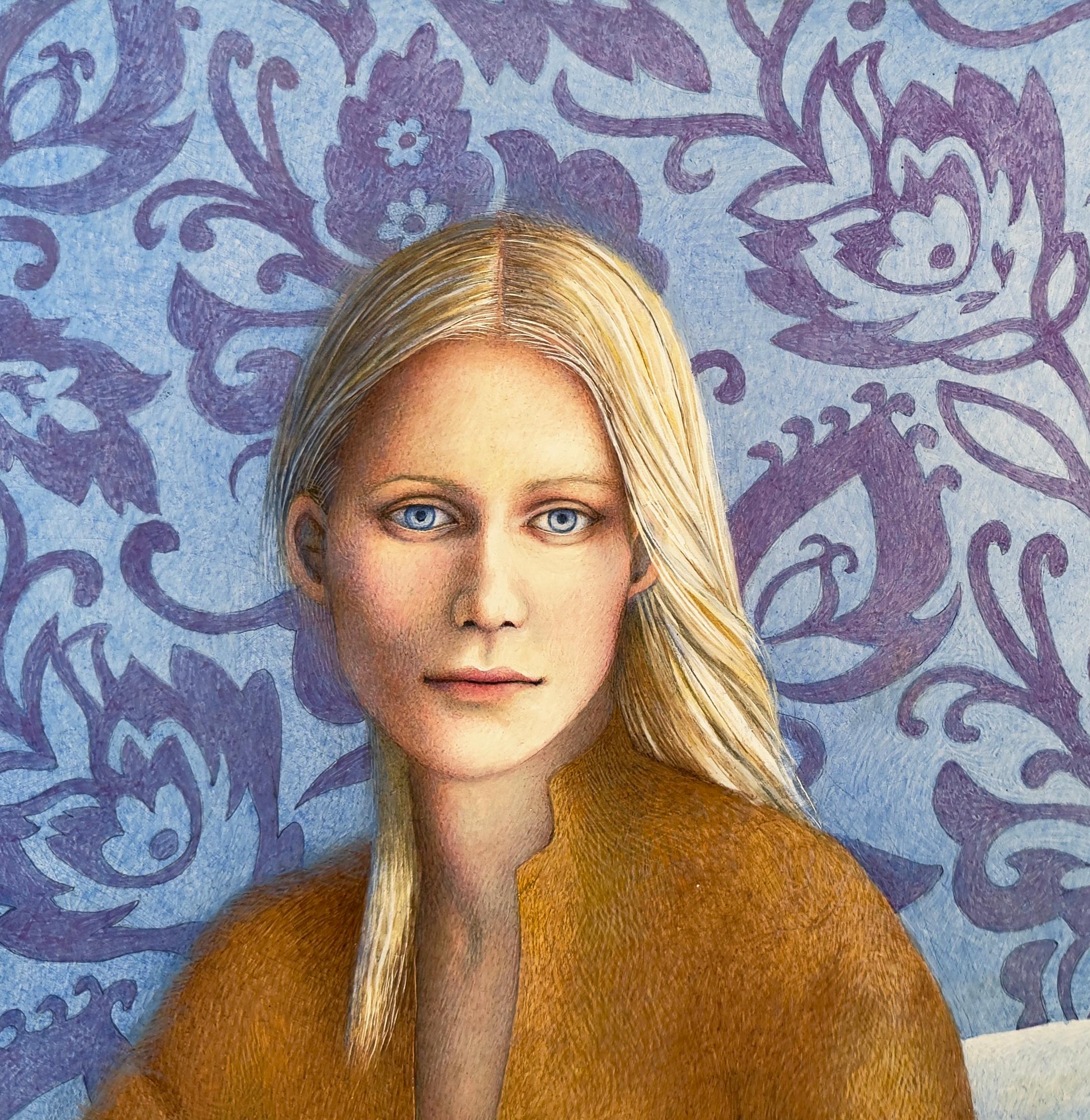 LOWLANDS - Retrato Femenino / Narrativo / Realismo / Tortuga / Patrón - Figurative Painting Gris de Mavis Smith