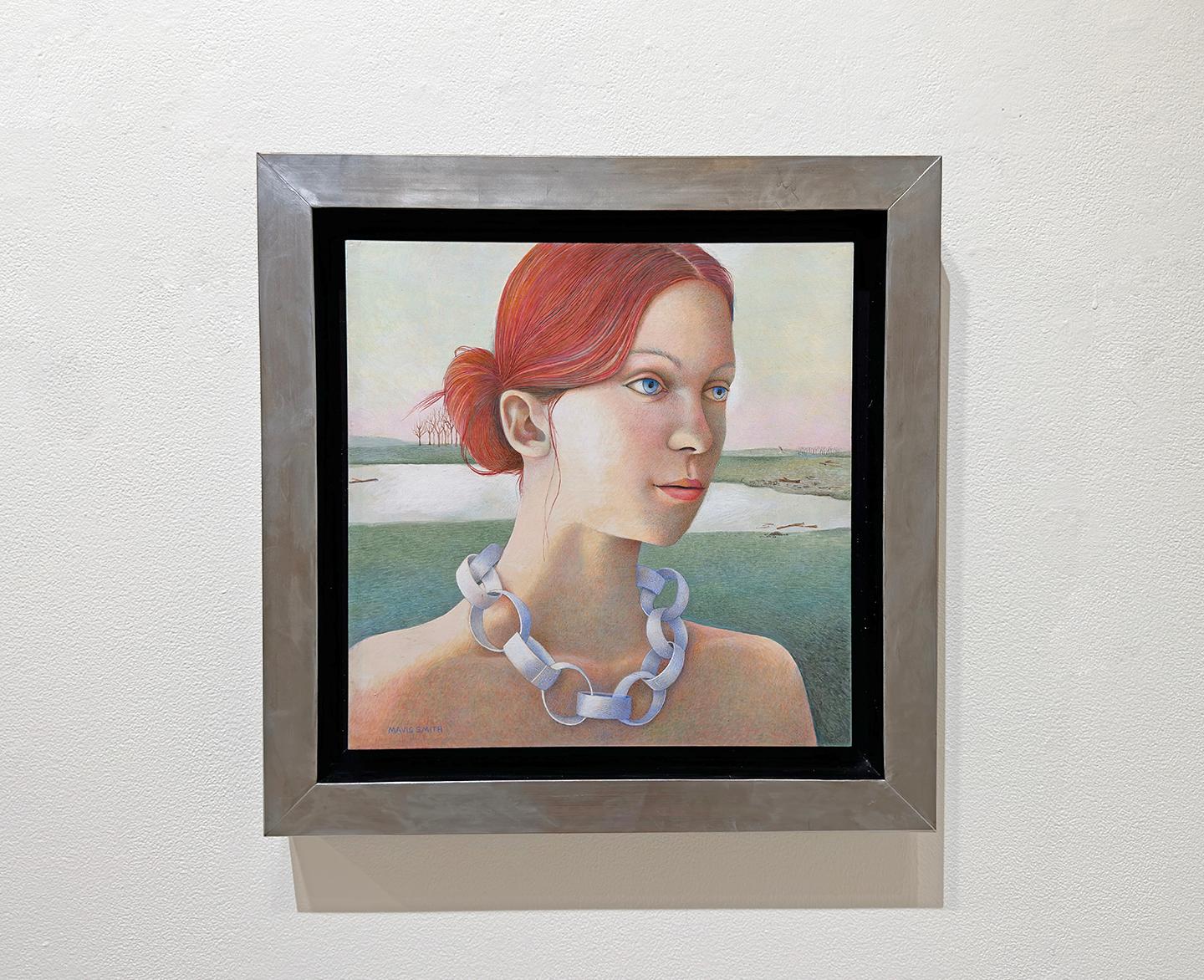 PAPER CHAIN - Portrait / Woman / Magical Realism / Red Head hair - Painting by Mavis Smith