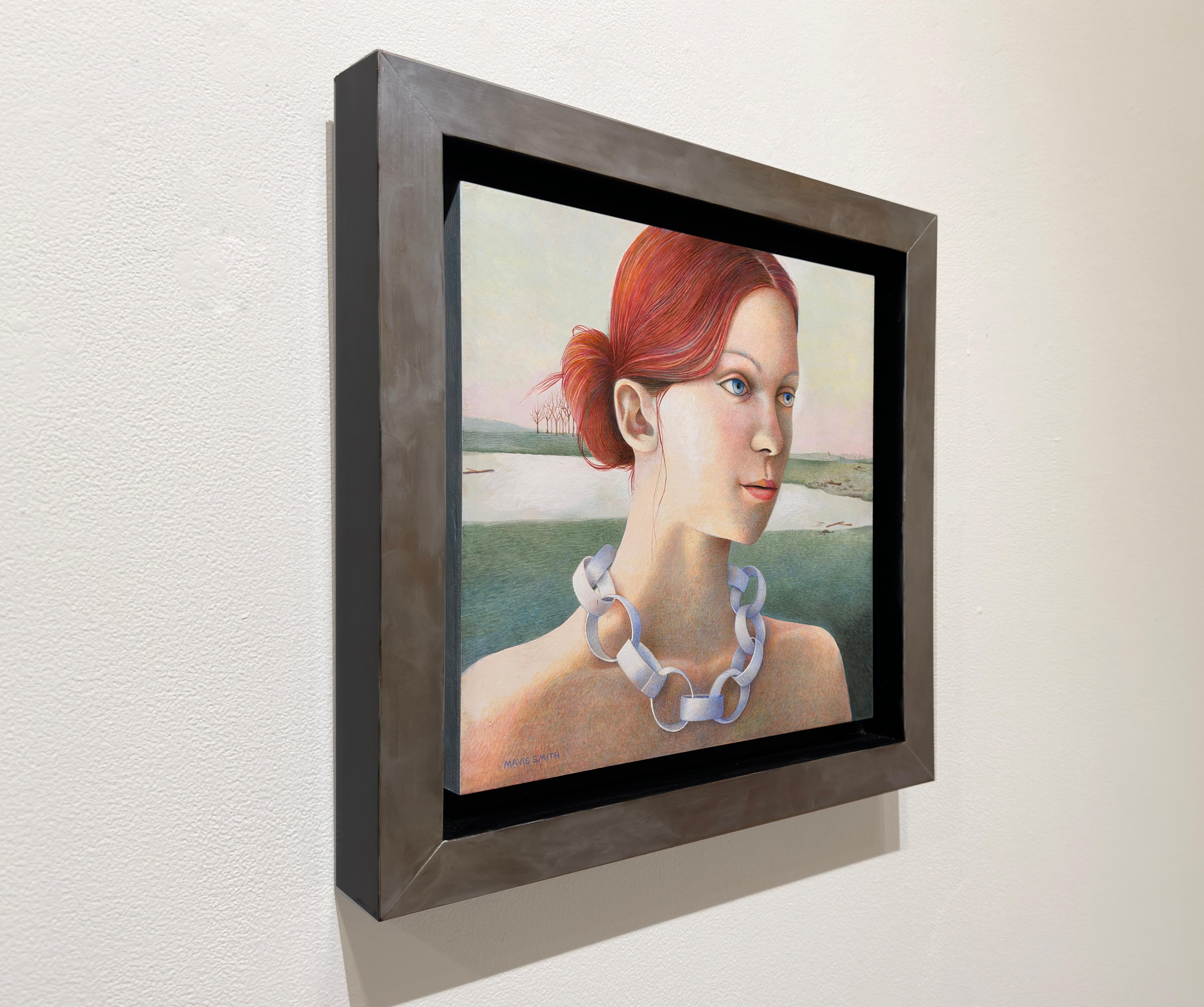 PAPER CHAIN - Portrait / Woman / Magical Realism / Red Head hair - Contemporary Painting by Mavis Smith
