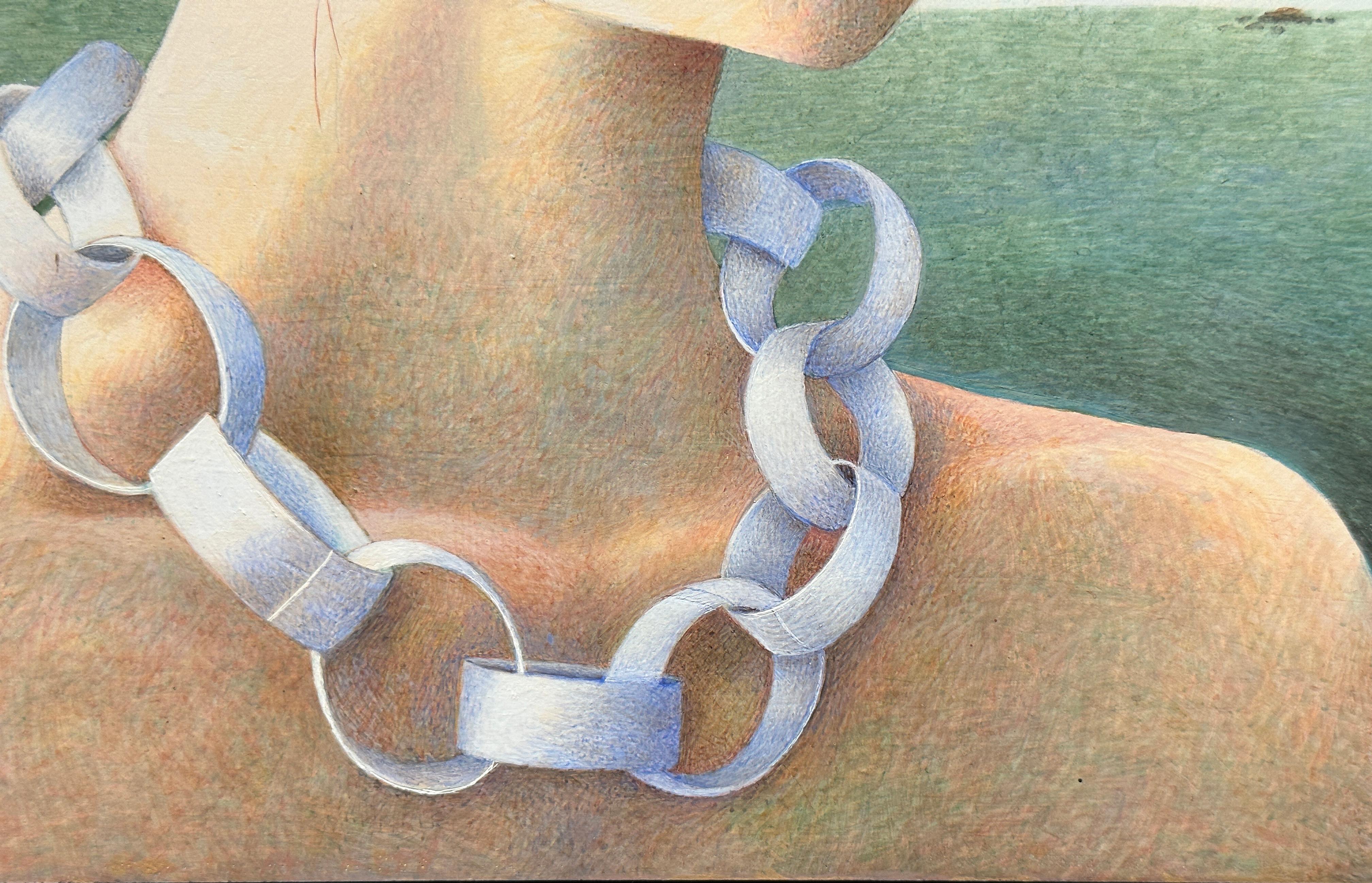 PAPER CHAIN - Portrait / Woman / Magical Realism / Red Head hair - Brown Figurative Painting by Mavis Smith