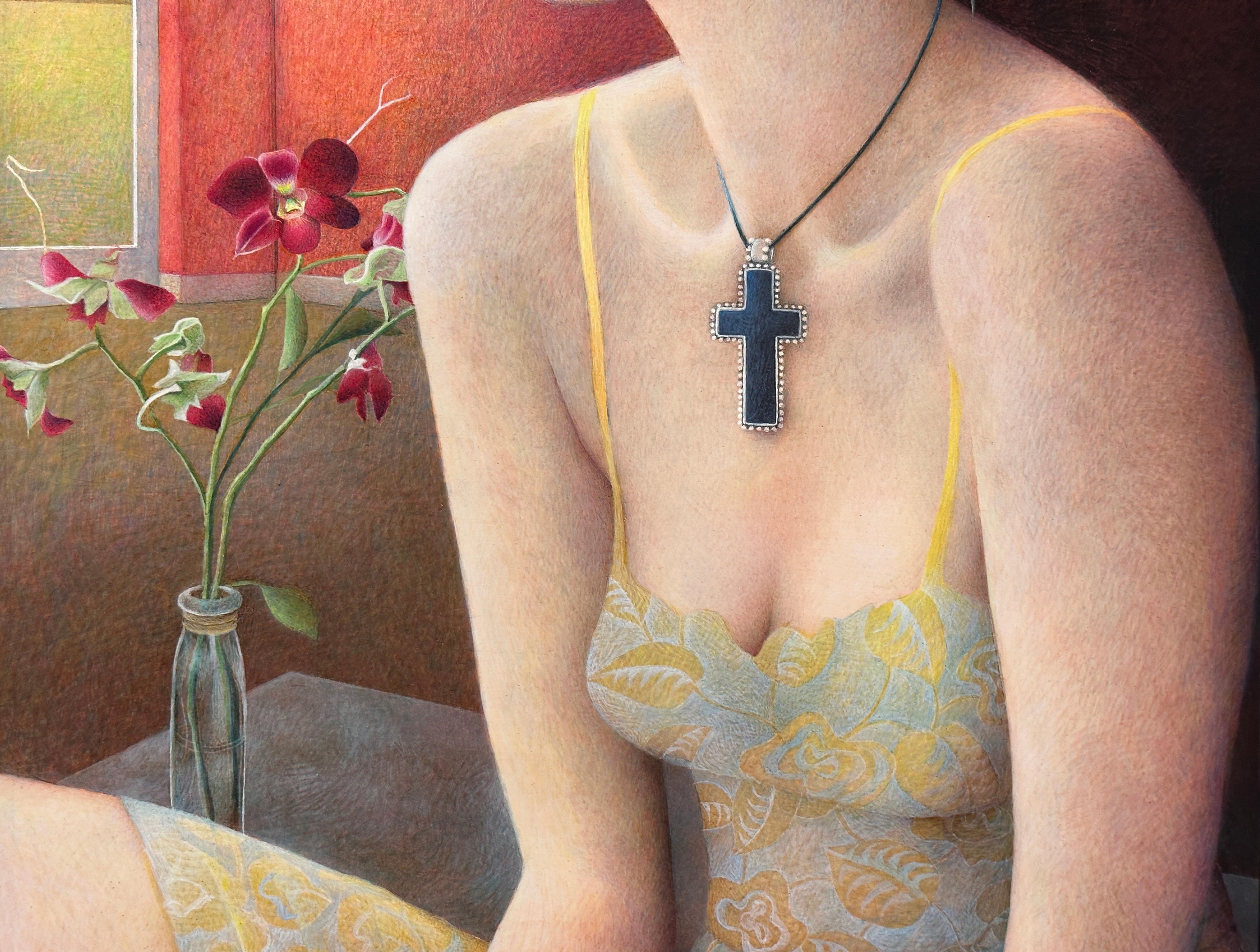 SANTIDAD - Realismo, Retrato, Mujer - Figurative Painting Marrón de Mavis Smith