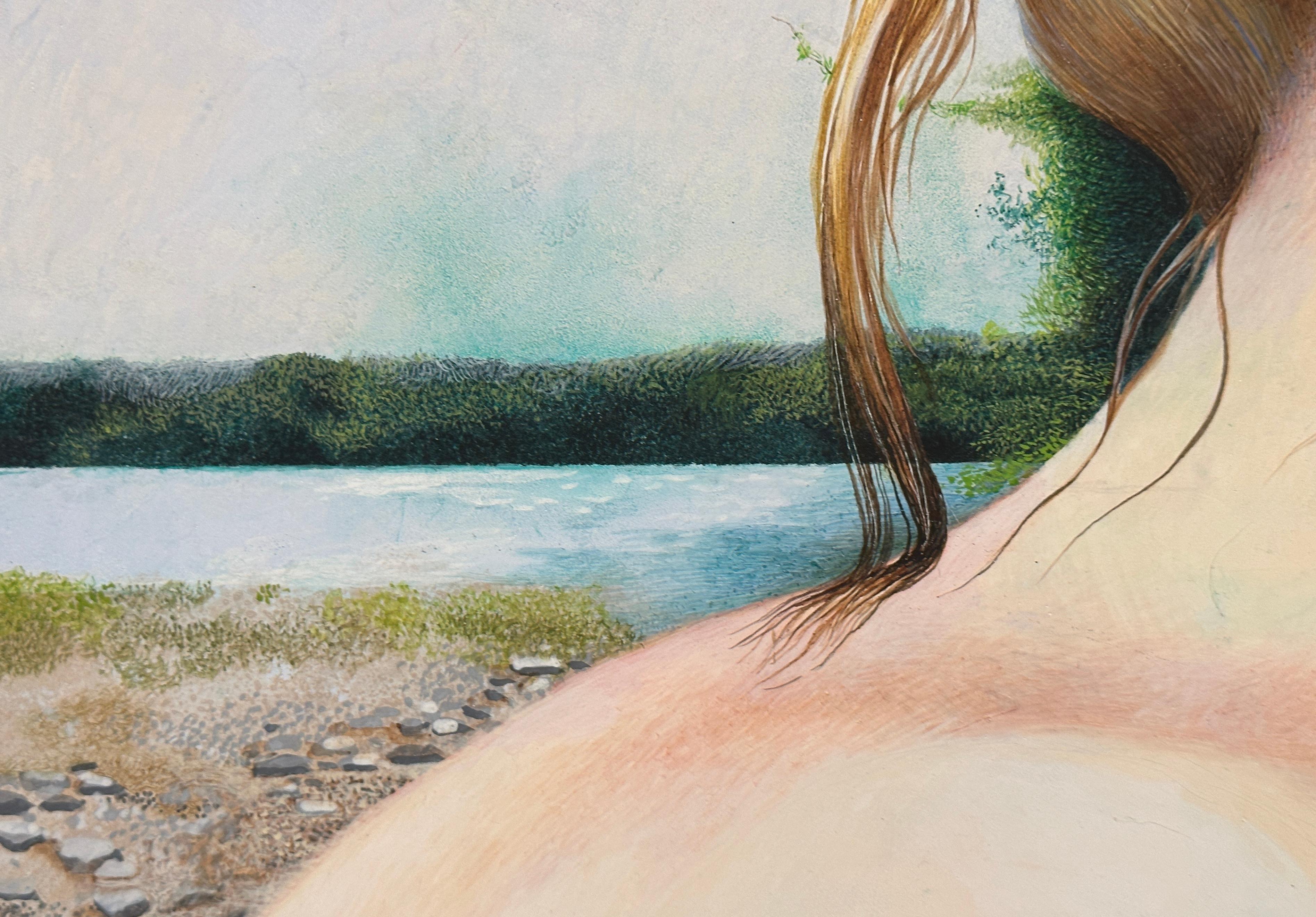 VOW - Retrato Femenino / Realismo / Mujer con Pájaro / Escena de la Naturaleza en venta 1