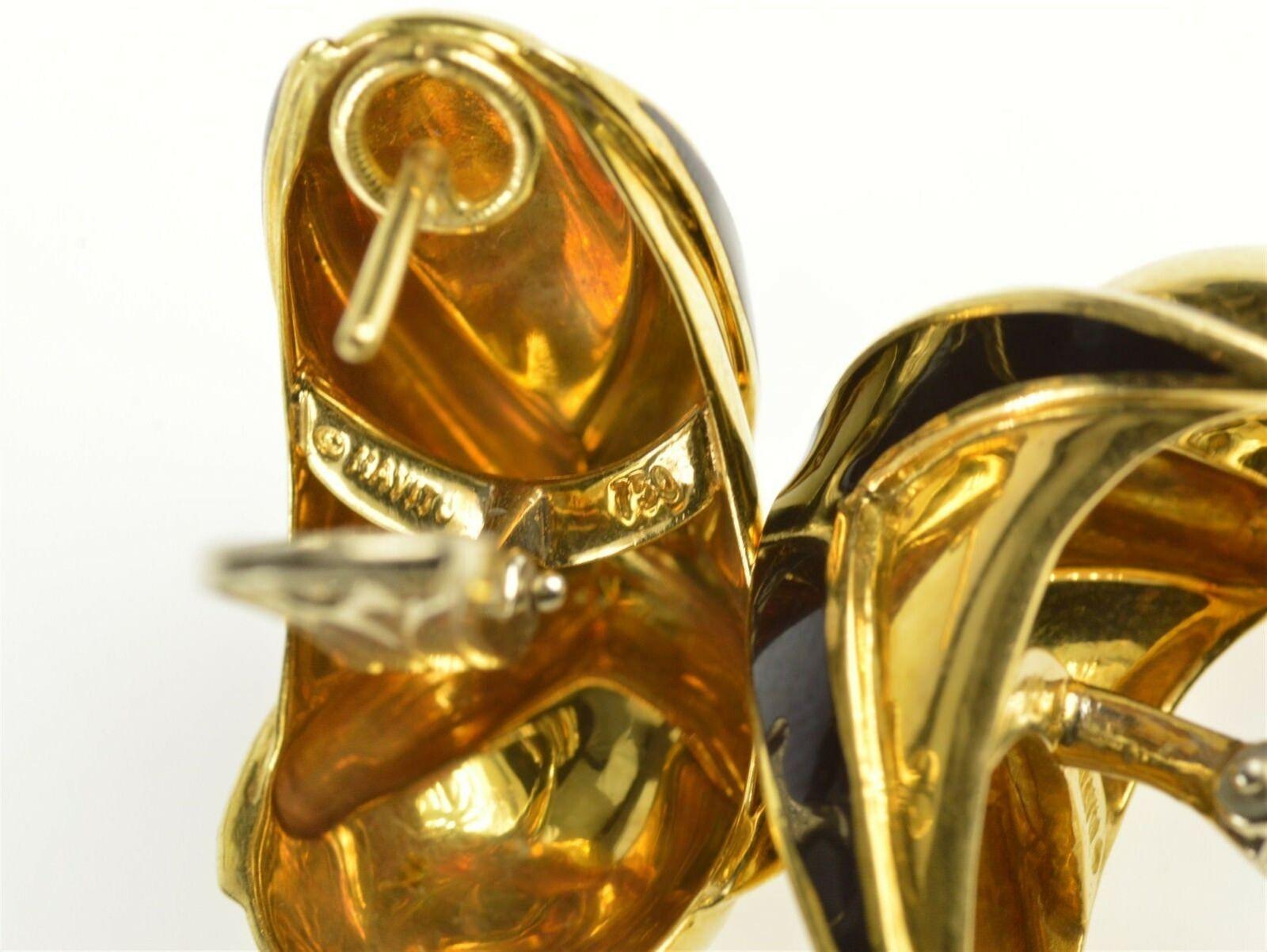 Retro Mavito Black Enamel French Clip Gold Earrings For Sale