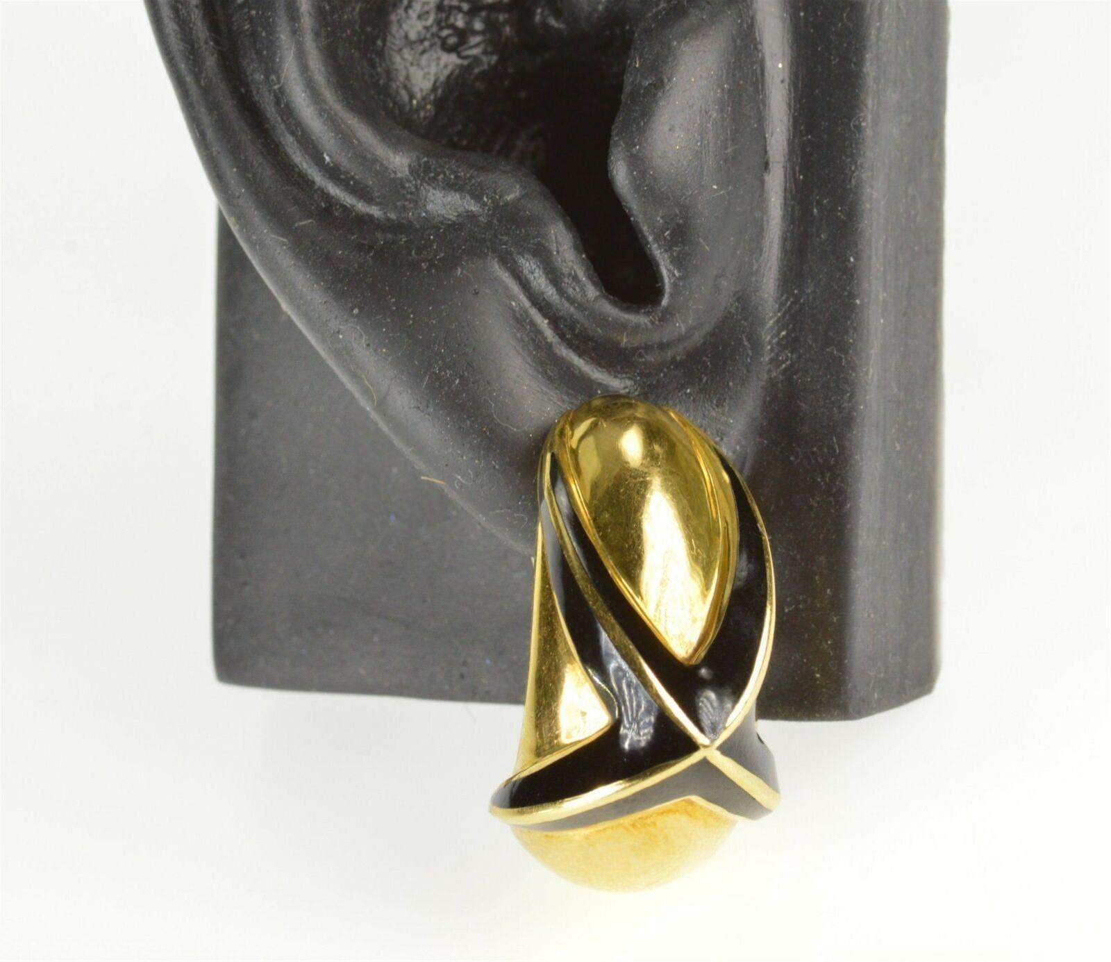 Women's or Men's Mavito Black Enamel French Clip Gold Earrings For Sale