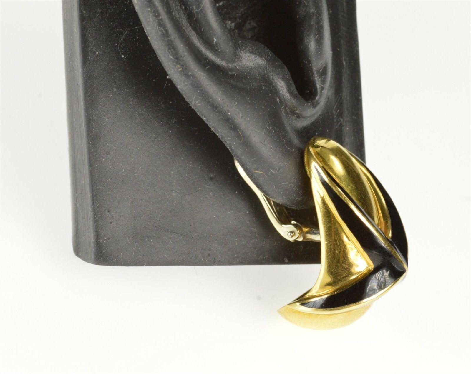 Mavito Black Enamel French Clip Gold Earrings For Sale 1