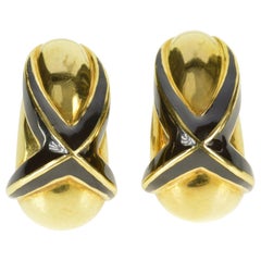 Mavito Black Enamel French Clip Gold Earrings