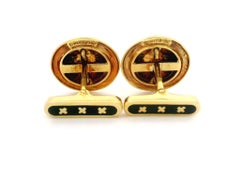 Gemelos redondos con cúpula de trabajo de esmalte negro de oro amarillo de 18 quilates para hombre Mavito